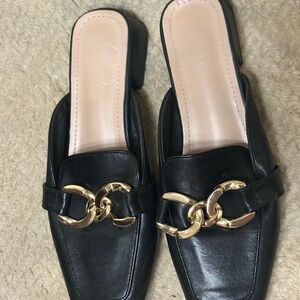 Chic Black Mules with Gold Chain Accent